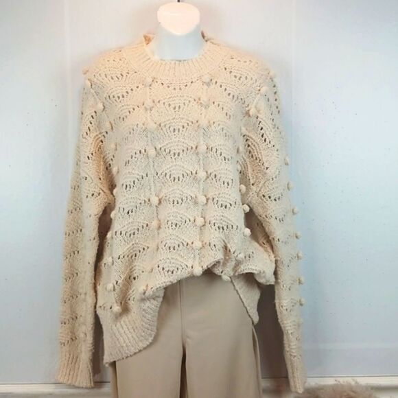 HYFVE Women's Cream popcorn knit scoop neck drop shoulder sweater cottagecore L - Picture 1 of 10